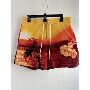 Vintage Catalina Women Hawaiian sunset Print Cover Up  Swim Shorts Large 12/14